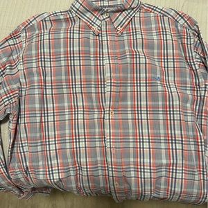 Southern Marsh Large Red, Blue and White Striped Dress Shirt.